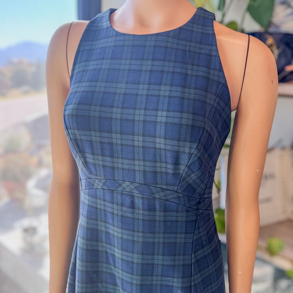 Banana Republic, Tartan Plaid Sleeveless Sheath Dress, Navy and Green, Women's 6 - Picture 2 of 13